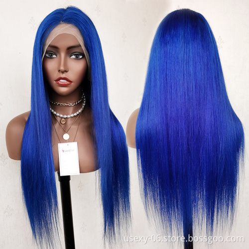 Blue Colored Lace Front Wigs For Black Women 100 Human Hair Wig Vendors Wholesale Virgin Brazilian Hair HD Lace Frontal Wigs